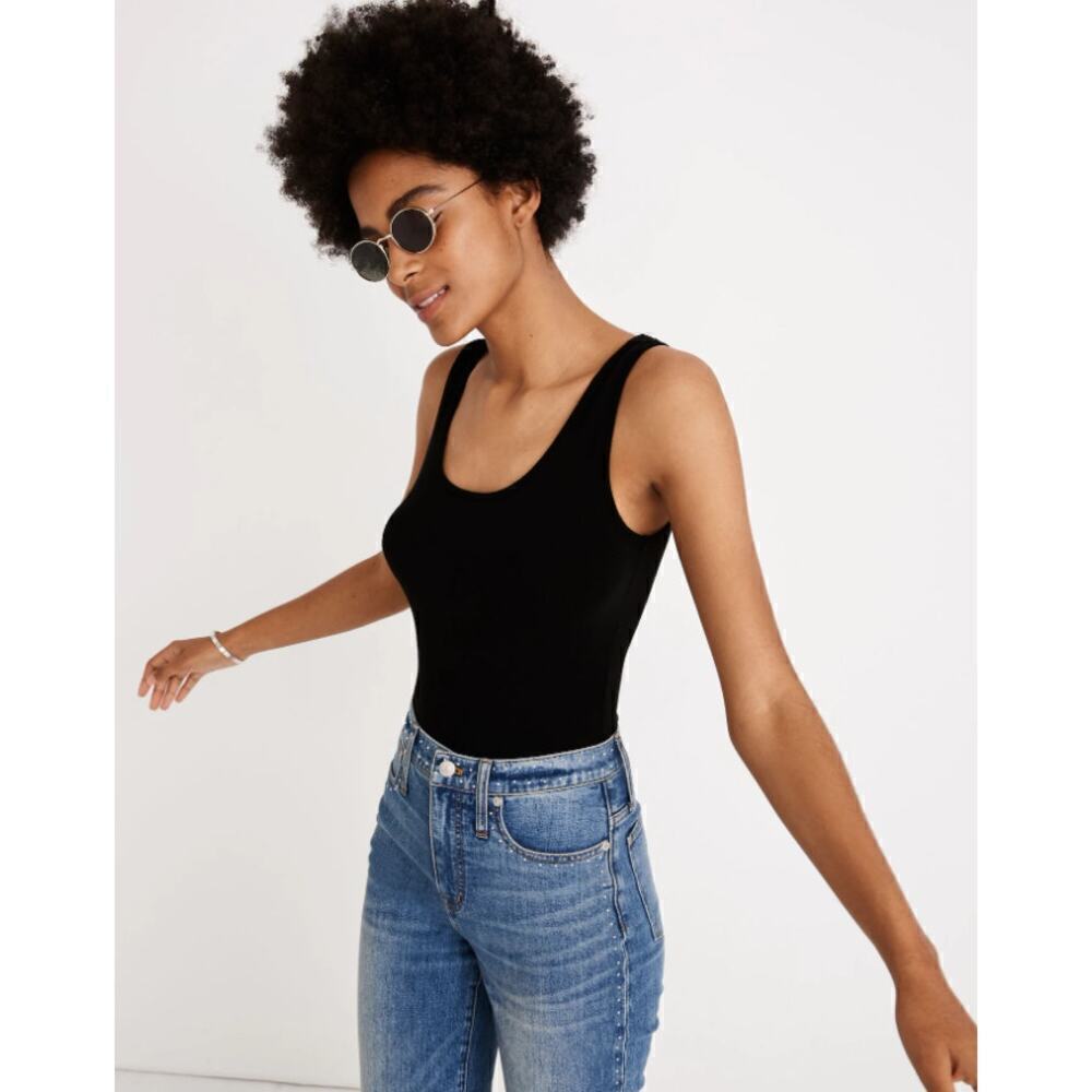 Madewell Women's Fitted Scoop Neck Tank Thong Bodysuit True Black Size Small